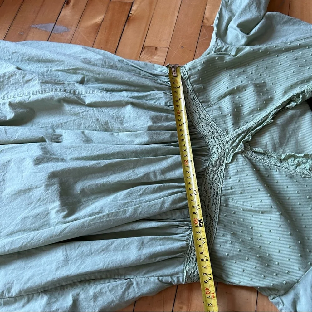 April Cornell Sz XS Green Dainty Long Sleeves Cotton Cottagecore Max Dress - Picture 12 of 13